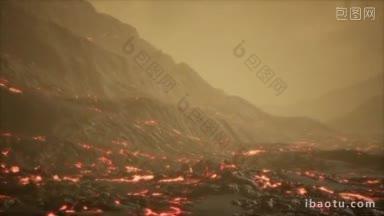 夜间红熔岩的活跃火山的美丽景色